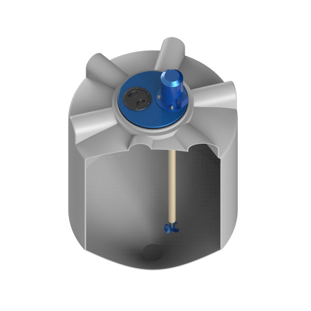 Емкость K 500 литров с пропеллерной мешалкой без обрешетки вид сверху в разрез