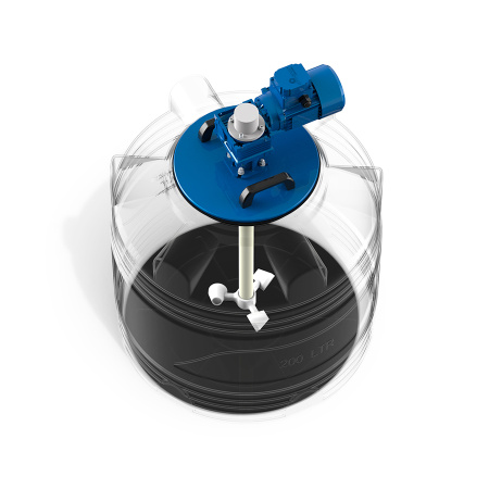 Емкость V 200 литров с мешалкой для вязких жидкостей фото 2 в разрез