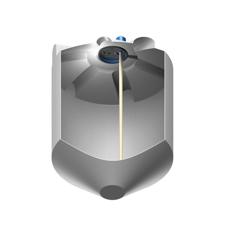 Емкость K 2000 литров с пропеллерной мешалкой без обрешетки вид снизу в разрез