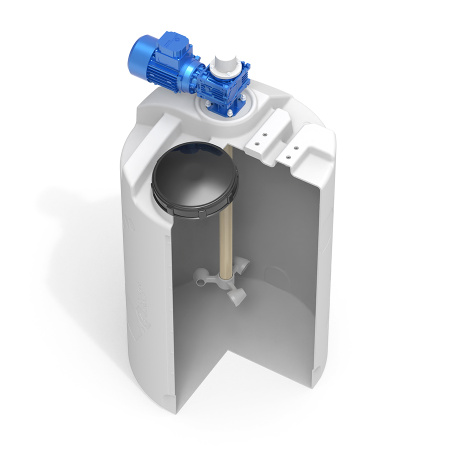 Емкость CDT 200 литров с лопастной мешалкой вид в разрез спереди