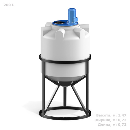 Емкость K 200 литров с пропеллерной мешалкой с обрешеткой фото с габаритами 
