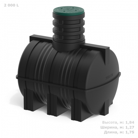 Подземная емкость D 2000 литров с зеленой крышкой фото с габаритами 