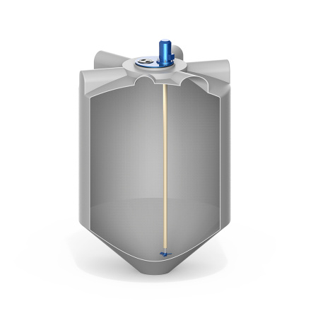 Емкость K 2000 литров с пропеллерной мешалкой без обрешетки вид спереди в разрез