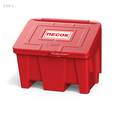 Ящик для песка 160 литров - фото с закрытой крышкой спереди фото с наклейкой песок