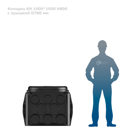 Колодец КН 1000 H800 с крышкой D 780 мм рядом с человеком
