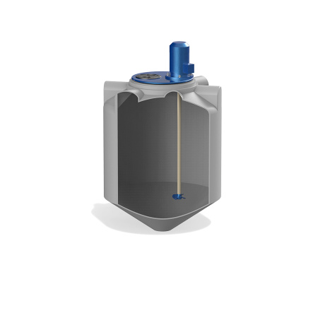 Анонс Емкость K 200 литров с пропеллерной мешалкой без обрешетки в разрез вид спереди