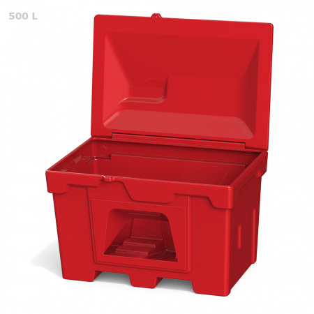 Ящик для соли, реагентов 500 л с дозатором - фото спереди открытая крышка