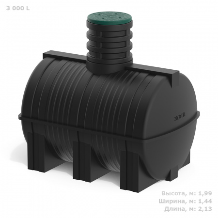 Подземная бочка D 3000 литров с зеленой крышкой фото с габаритами 