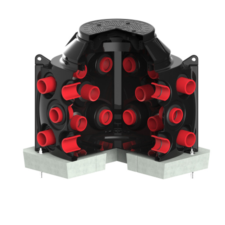 Колодец КН 1000x1000 H900 с крышкой D560 мм разрез анкерение трубы