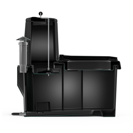 Торфяной биотуалет «РОСА» PREMIUM чёрного цвета вид сбоку в разрез