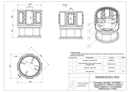Колодец КН 780М/1000 с крышкой D 780 мм, с подготовкой к установке кабельных стоек